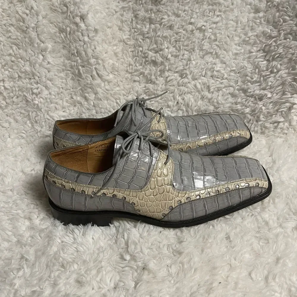 Moretti leather light gray and beige patent shoes square toe gently used SZ13